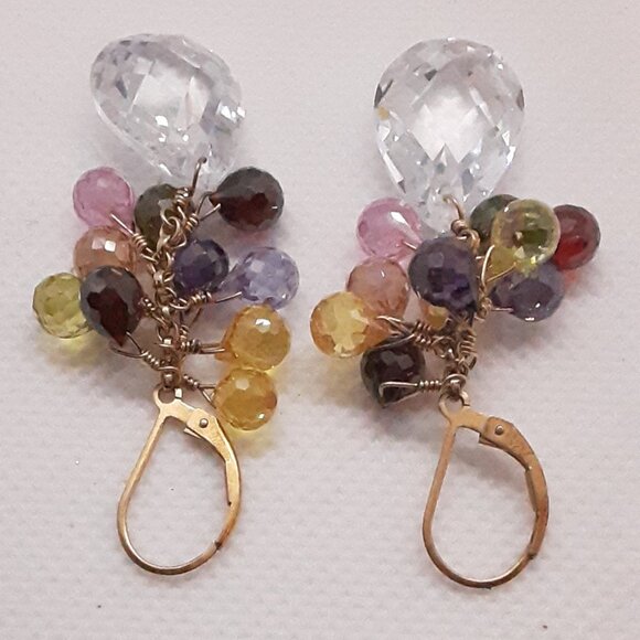 Stunning Faceted Multi-Color Crystal Drop Earrings Designed by Nina Nyugen - Picture 4 of 14